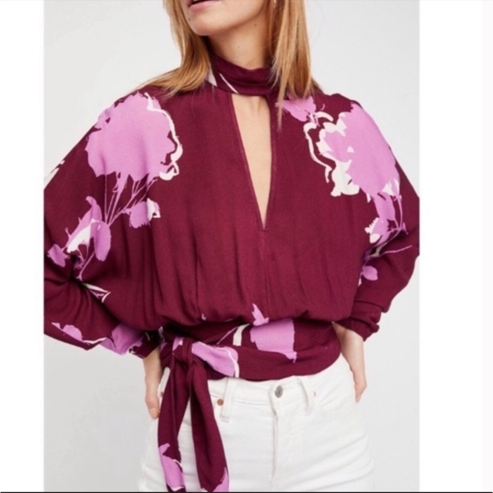 FREE People Say You Love Me Floral Print Keyhole Top Size XS‎